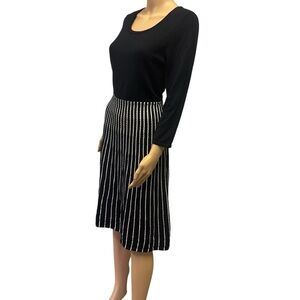 Black Label Evan Picone Black White Striped 3 Quarter Sleeve Knit Midi Dress L